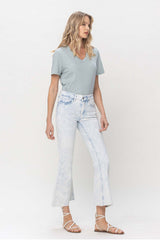 Lavender Mid Rise Bleached Cropped Flare Jeans