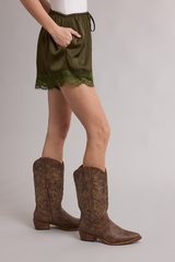 Gray Unforgettable Satin Lace Trim Short Short