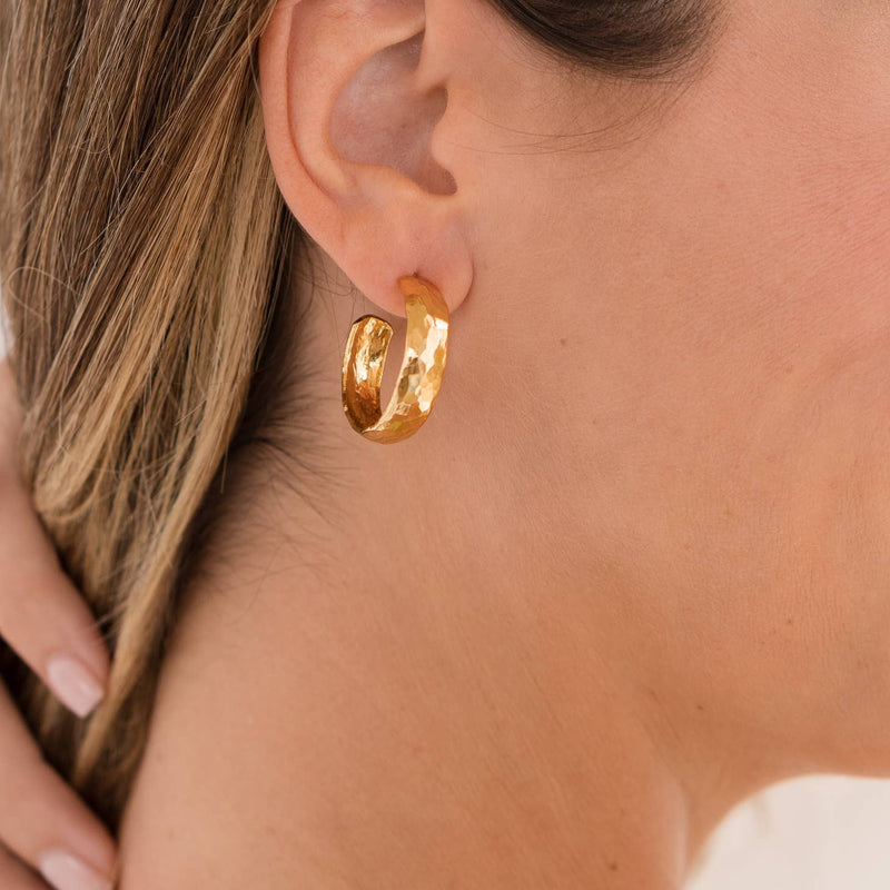 Rosy Brown Hammered Hoops Earring