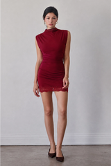 Gray Valentina Mock Neck Lace Trim Mini Dress Mini Dress