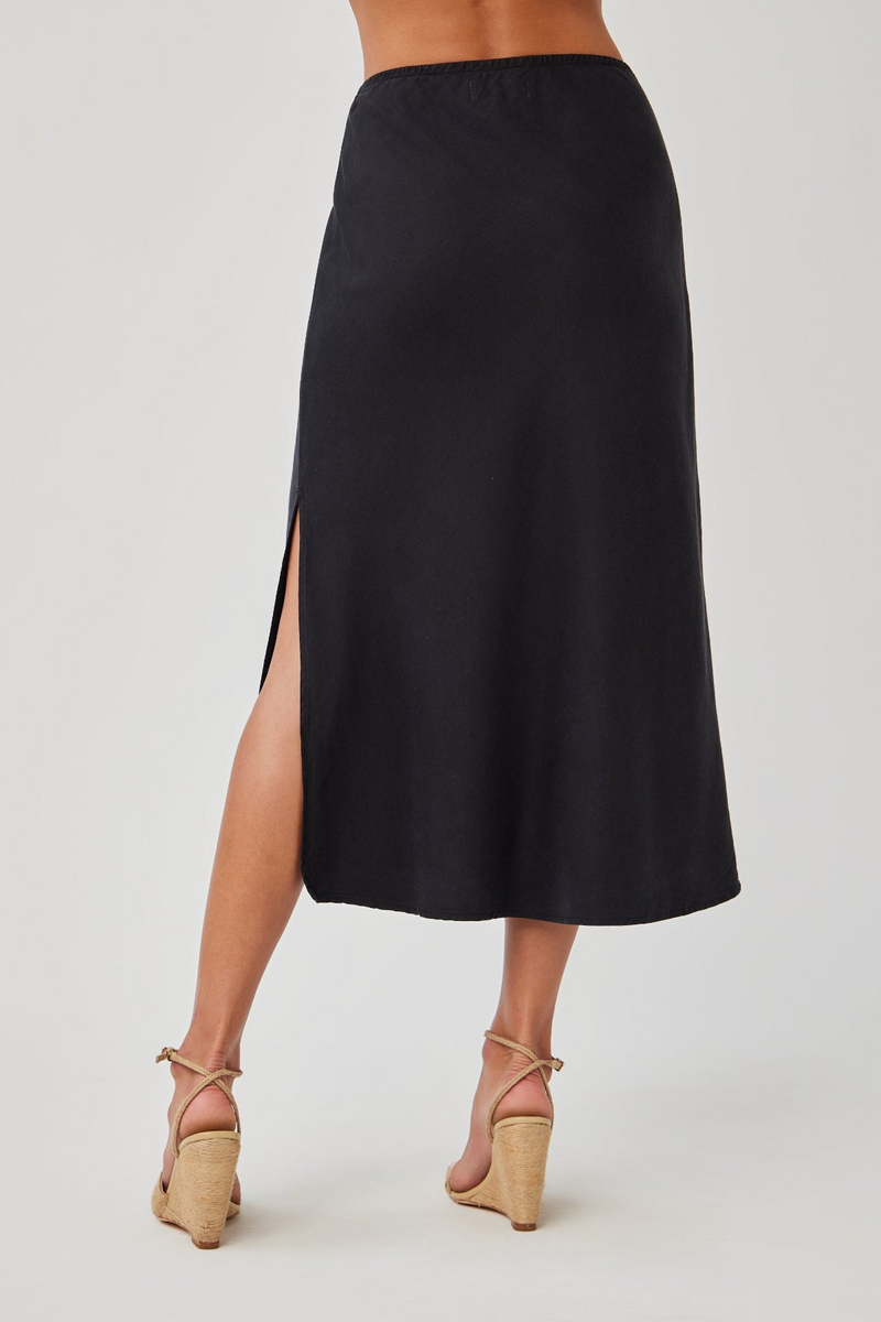 Black Amara Side Slit Bias Skirt Midi Skirt