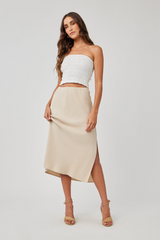 Light Gray Amara Side Slit Bias Skirt Midi Skirt