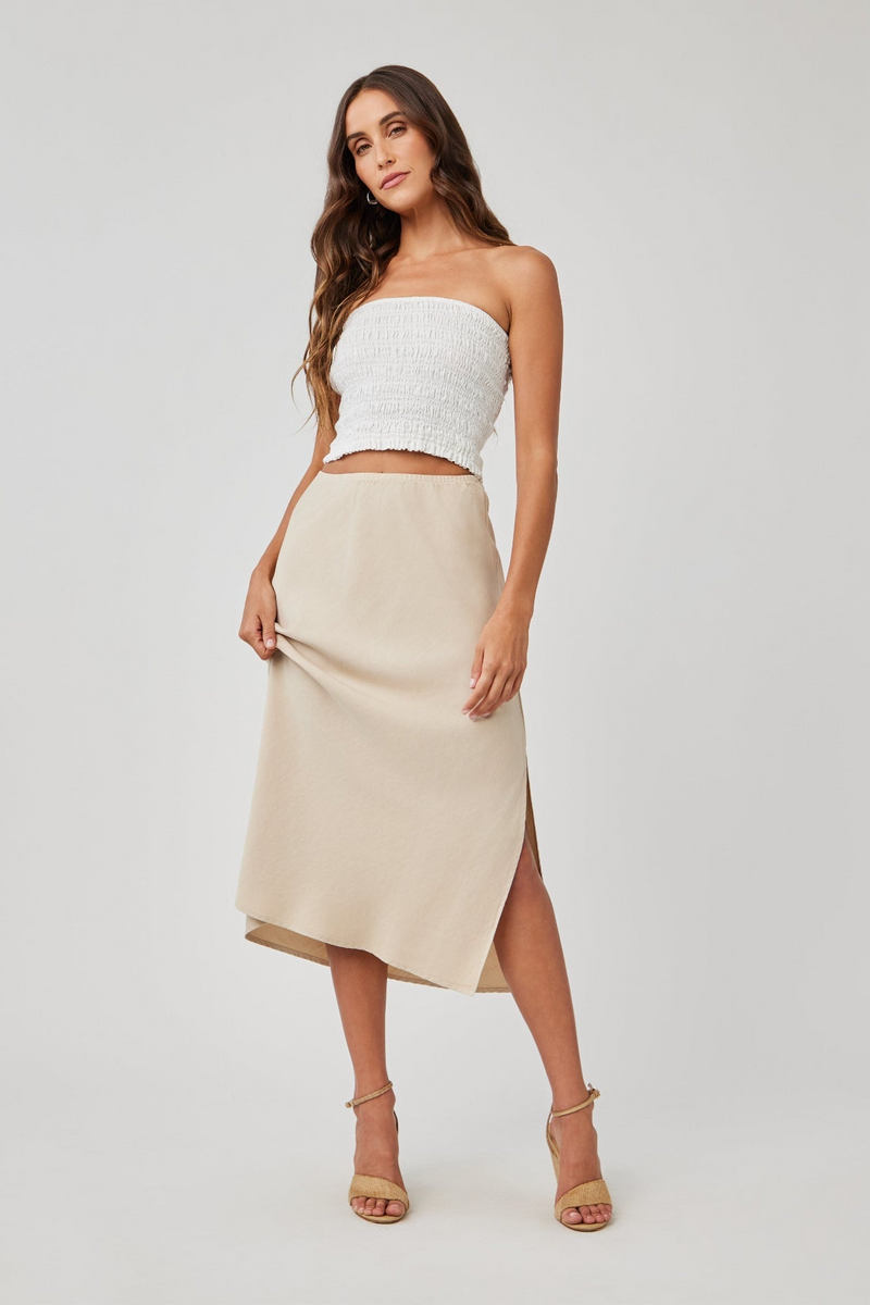Light Gray Amara Side Slit Bias Skirt Midi Skirt