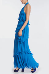 Dark Cyan Ariel | Pleated Georgette Gown Formal Dress