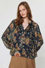 Lavender Andre Floral Pleated Blouse Top