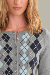 Light Slate Gray Serena Intarsia Argyle Cardigan Cardigan