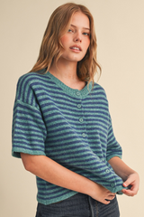 Light Gray Stripe Society Short Sleeve Cardigan Cardigan