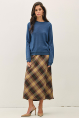 Light Gray Sunset Plaid A-line Midi Skirt Midi Skirt
