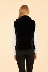 Black Plush Faux Fur Notch Collar Vest Vest