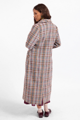 White Smoke Flower Bed Plaid Coat in Grey Wine Multi Coat