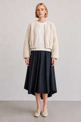 Light Gray Fuzzy Textured Drawstring Jacket Jacket