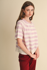 Light Gray Joan Striped Short Sleeve Cardigan Cardigan