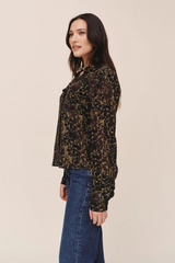Dark Slate Gray Utility Pocket Button Down in Ditsy Camo Print Top