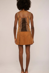 Lenora Top in Brown Paneled Denim Top