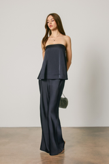 Light Gray Afterglow Satin Strapless Bow Back Top Top