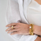 Light Gray Chunky Chain Bracelet with Pearl Bracelet