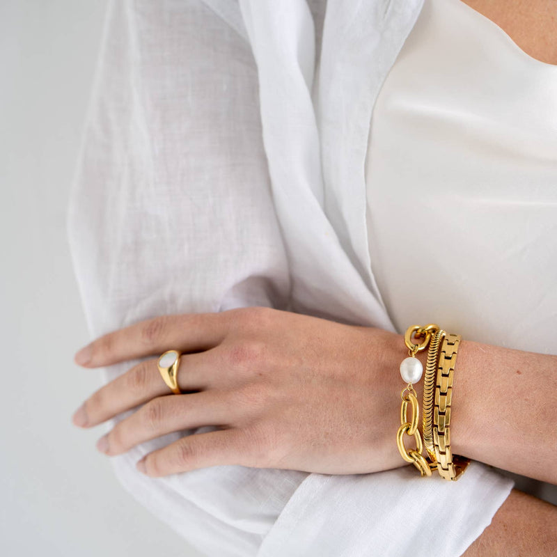 Light Gray Chunky Chain Bracelet with Pearl Bracelet