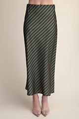 Antique White Lines Of Love Striped Satin Midi Skirt Midi Skirt