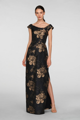 Myla | Metallic Floral Jacquard Column Gown