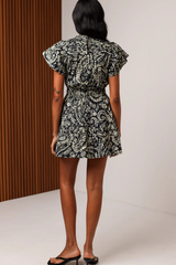 Light Gray Aisha Dress in Midnight Botanica Mini Dress
