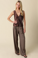 Light Gray Chester Lace Trim Satin Tank Tank