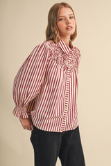 Light Gray Vintage Darling Striped Blouse Blouse