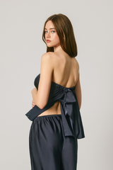 Light Gray Afterglow Satin Strapless Bow Back Top Top