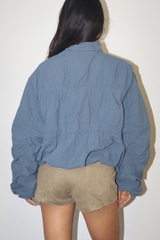 Light Slate Gray Check Yourself Ruched Puffer Jacket Jacket