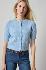 Gray Short Sleeve Crewneck Cardigan Cardigan