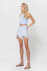 Light Gray Sasha Distressed Mom Shorts Denim Shorts