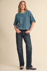 Gray Stripe Society Short Sleeve Cardigan Cardigan