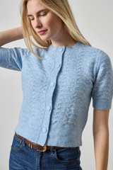 Light Gray Short Sleeve Crewneck Cardigan Cardigan