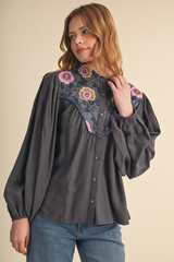 Light Gray On The Road Again Button Down Top Top