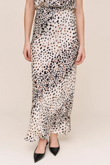 Light Gray Long Maxi Bias Skirt in Painted Spots Print Maxi Skirt
