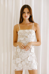 Light Gray Blooming Flowers Mini Dress Mini Dress