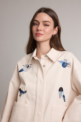 Dark Gray Bird Embroidery Utility Jacket Jacket