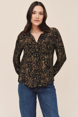 Light Gray Utility Pocket Button Down in Ditsy Camo Print Top