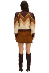 White Smoke Fuzzy Chevron Sweater in Brown Multi Sweater