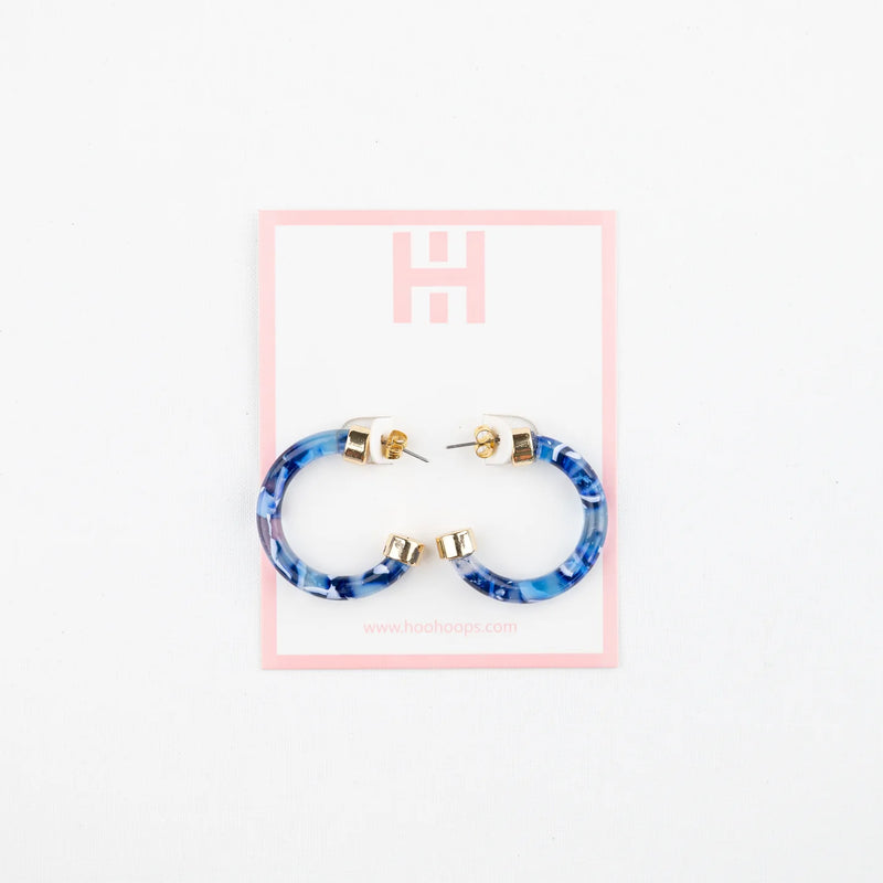 White Smoke Hoo Hoops Mini Marbled Earrings