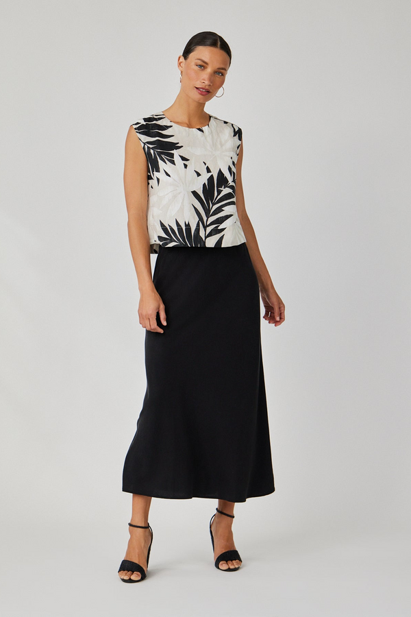 Light Gray Boxy Button Back Top in Maui Palm Print Top