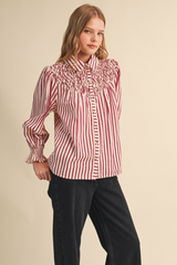 Light Gray Vintage Darling Striped Blouse Blouse