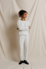 Gray Brinley Brushed Cotton Mohair Crew Long Sleeve Sweater