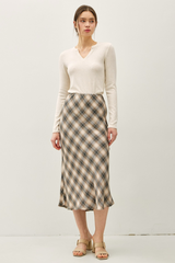 Antique White Tartan Plaid Flowy Midi Skirt Midi Skirt