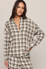 Light Gray River Plaid Button Up Top
