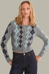 Dark Gray Serena Intarsia Argyle Cardigan Cardigan