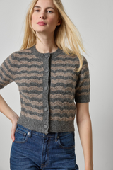 Gray Short Sleeve Crewneck Cardigan Cardigan