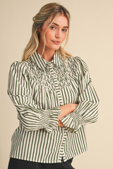 Light Gray Vintage Darling Striped Blouse Blouse