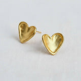 Light Gray Vintage Inspired Gold-Toned Textured Heart Stud Earrings