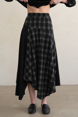 Black Plaid Contrast Midi Skirt Midi Skirt