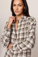 Light Gray River Plaid Button Up Top